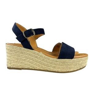 J. Crew Sandals Womens Size 9.5‎ Blue Suede Leather Platform Espadrille Heels